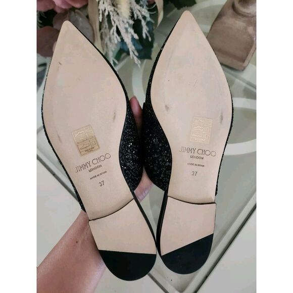 Jimmy Choo Women's Black Coarse Glitter Galaxy Mule Flats Shoes Size 37 - Picture 12 of 12